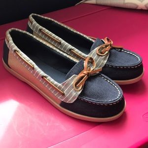 Blue Striped Boat Shoes Like New!